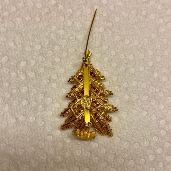 Y2K Vintage Signed Original by Robert Gold Tone Christmas Tree Brooch Rhinestone - Picture 5 of 7